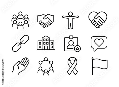 Pride Iconography Grid. Pride Community Icons. Line icon set of