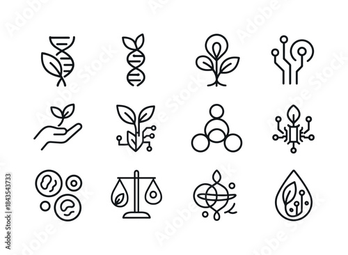 Biotech Harmony Icons. Biotech harmony. Line icon set of biotech