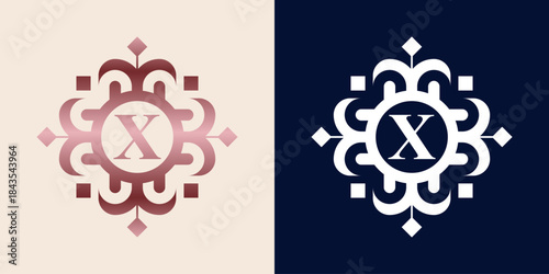 Letter X logo with luxury ornament logo in pink gradient color, for boutique, beauty, shop, jewelry industry, and beauty