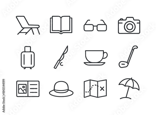 Retirement Icons Collection. Retirement Life. Line icon set of R