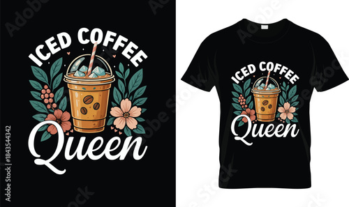 Iced Coffee Queen Floral Cute Coffee Lover Summer T Shirt Design