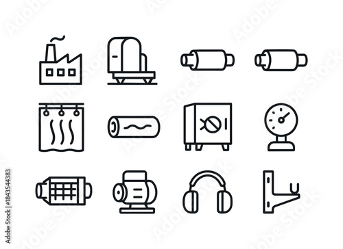 Industrial Noise Icons. Industrial noise reduction. Line icon se