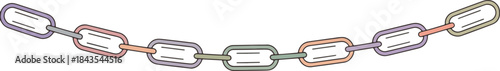 Colorful vector chain illustration with interconnected links forming a graceful curve on a dark background