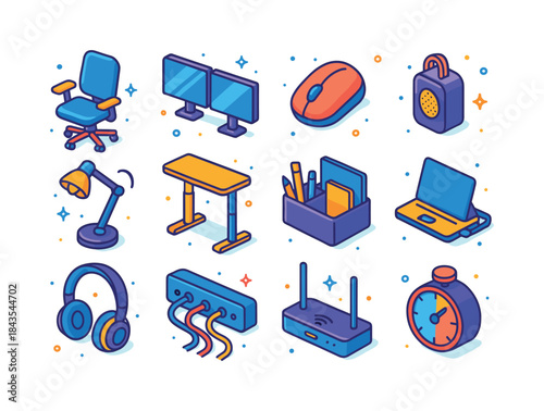 Colorful Workspace Icons. Modern Workspace. Colorful isometric v