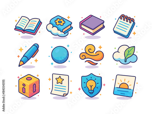 Airy Knowledge Icons. Airy knowledge. Colorful isometric vector