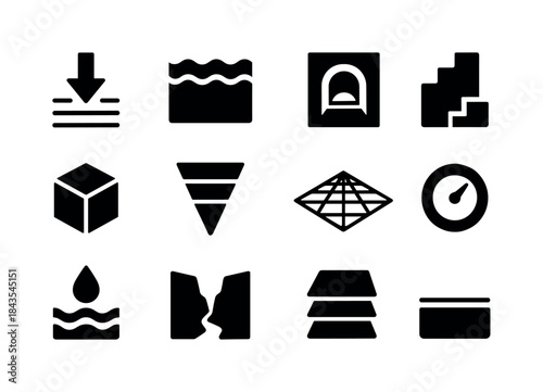 Depth Icon Set. Depth. Solid icon set of Depth: depth arrow, lay