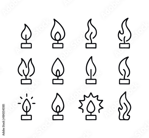 Candle Flame Icons. Candle Flames. Line icon set of Candle Flame
