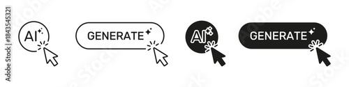 Ai Generate Button Click Icon Set. Artificial Intelligence Activation And Content Creation Symbol Collection. Isolated Vector Illustration