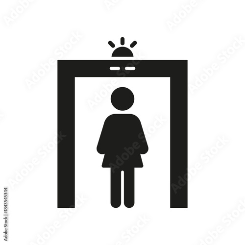 Security Checkpoint With Female Figure Solid Icon. Airport Security, Metal Detection, And Bag Screening Silhouette Symbol. Safety Inspection. Isolated Vector Illustration