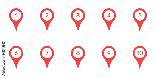 Numbered Location Pin Solid Icon Set. Sequential Navigation, Route Planning, And Geolocation Markers Silhouette Symbol Collection. Map Pointer With Numbers. Isolated Vector Illustration