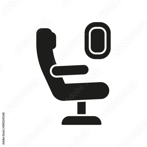 Airplane Seat With Window Solid Icon. Inflight Comfort, Travel Relaxation, And Airline Passenger Seating Silhouette Symbol. Travel Adornments. Isolated Vector Illustration