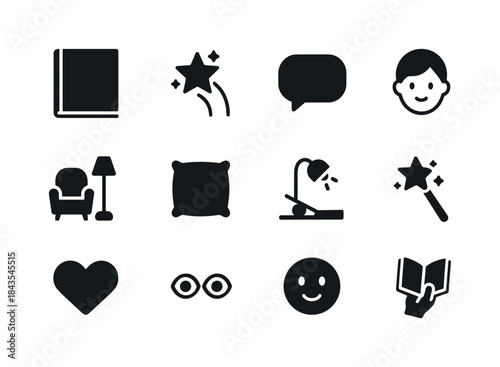 Storytime Icon Set. Storytime elements. Solid icon set of Storyt