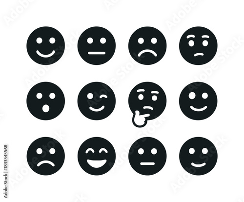 Diverse Facial Expressions. Facial expressions. Solid icon set o