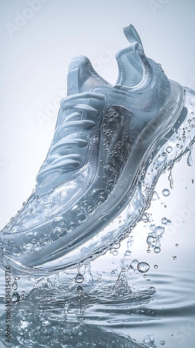 Athletic shoe splashing through water in dynamic motion