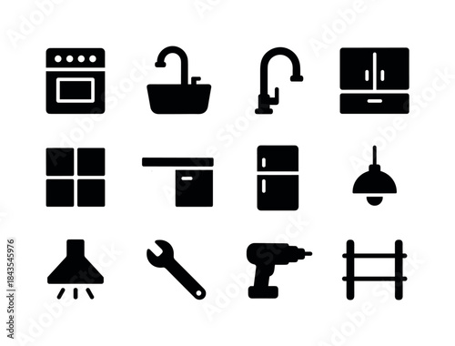 Kitchen Renovation Icons. Kitchen Renovation. Solid icon set of