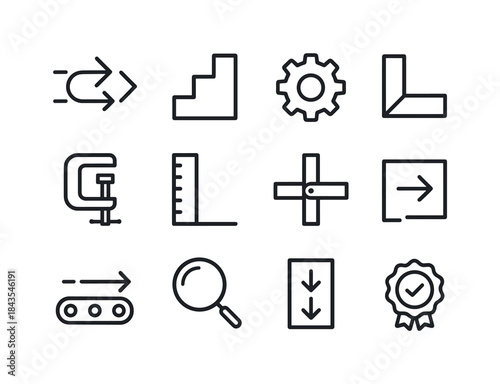 Mechanical Icon Set. Mechanical process flow. Line icon set of M