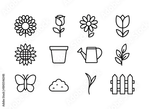 Garden Icon Set. Flower garden. Line icon set of Flower garden:
