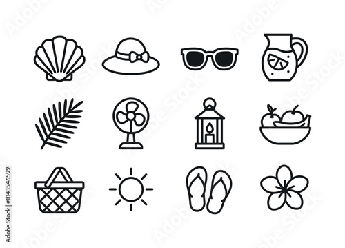 Summer Icon Set. Summer home decor. Line icon set of summer home