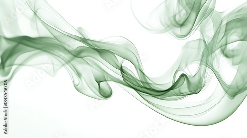 Abstract green smoke swirls on a white background