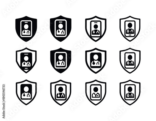 Telemedicine Shield Logos. Online Doctor Visit. Icon set. Set Lo