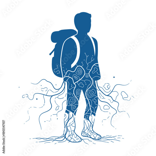 A rooted traveler's silhouette_ embodying a deep connection to nature and exploration