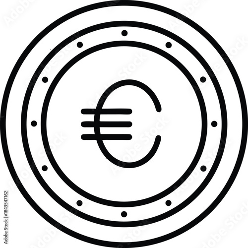 Minimal outline icon of a euro coin with a star pattern