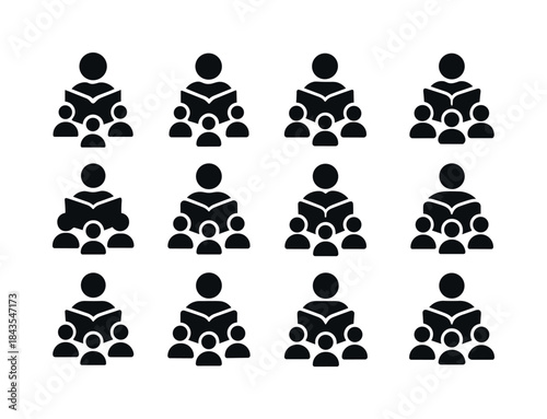 Reading Aloud Icons. Reading aloud to students. Icon set. Set Lo