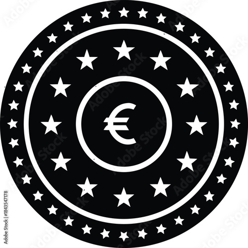Gold euro coin with eu stars flat icon
