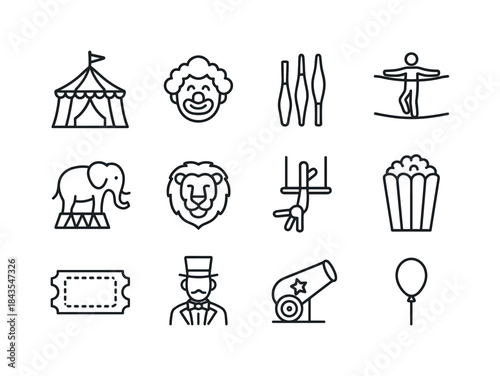 Circus Icon Set. Circus tent. Line icon set of Circus tent: big