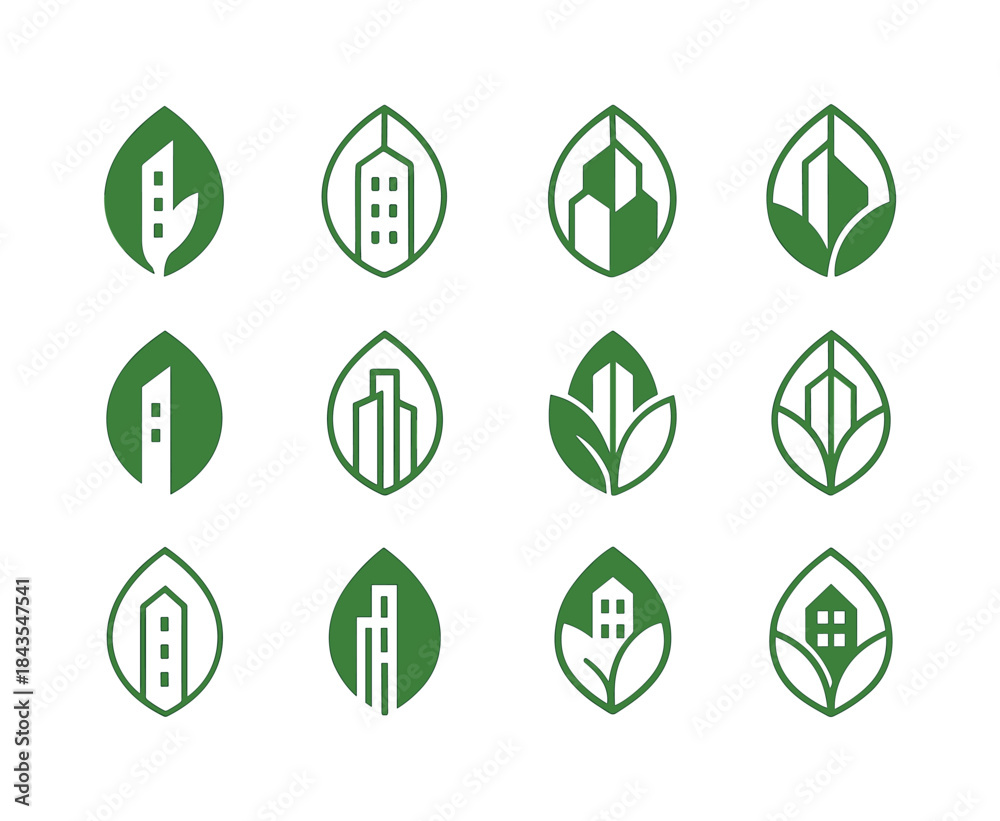 Obraz premium Green Building Logos. Green buildings. Icon set. Set Logo of Gre