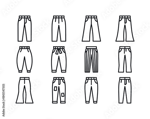 Vintage Pants Icons. Vintage Pants. Line icon set of Vintage Pan