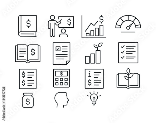 Financial Literacy Icons. Financial literacy. Line icon set of f