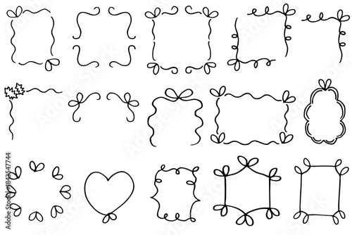 ウェディング向け手描きハートフレームセット｜メッセージ・招待状用ライン装飾イラスト