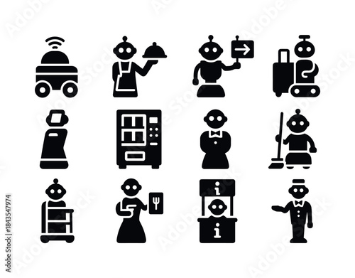 Service Robot Icons. Service robots. Solid icon set of Service r