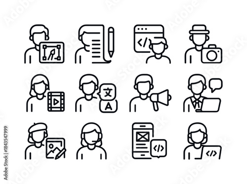 Freelance Icon Set. Freelance Professions. Line icon set of Free