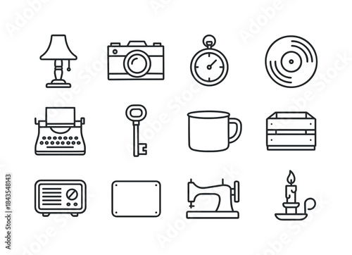 Flea Market Icons. Flea Market Finds. Line icon set of Flea Mark