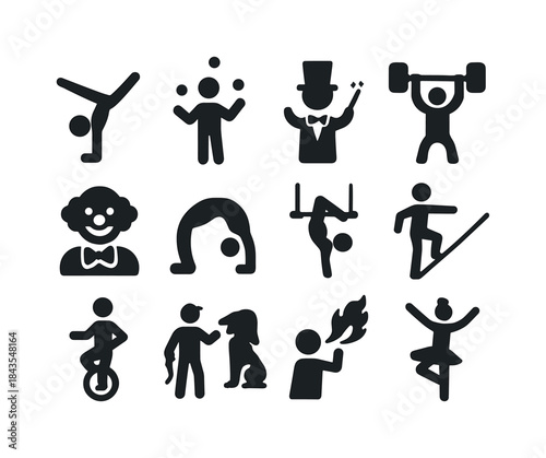 Circus Icon Collection. Circus performers. Solid icon set of cir