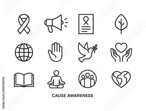 Cause Awareness Icons. Cause awareness. Line icon set of Cause a