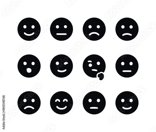 Diverse Facial Expressions. Facial expressions. Solid icon set o