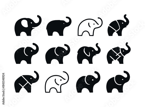 Elephant Logo Variations. Elephants. Icon set. Set Logo of Eleph