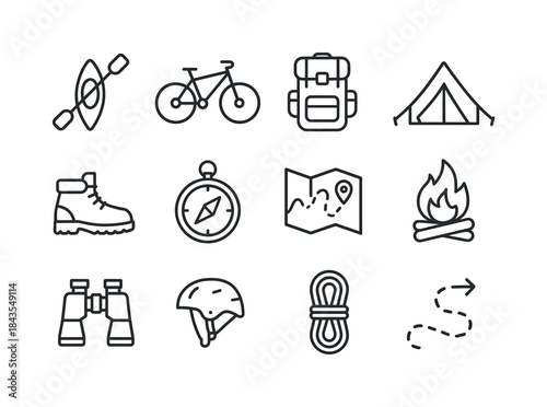 Adventure Icons. Adventure getaways. Line icon set of Adventure