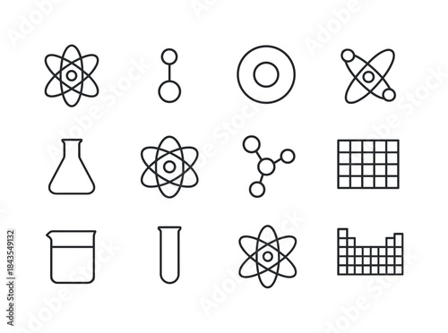 Monochrome Chemistry Icons. Periodic table. Line icon set of per