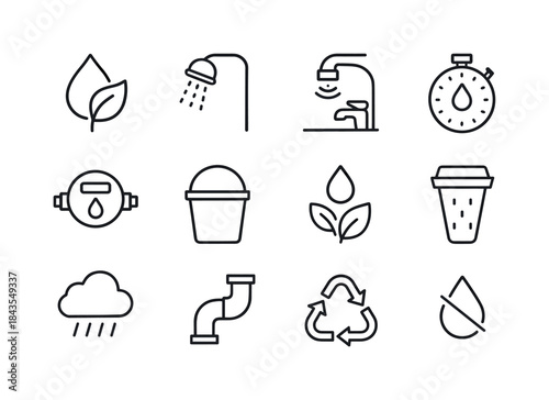 Water Conservation Icons. Water Saving. Line icon set of Water S
