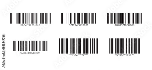 Barcode icon with numbers, simple fake bar code vector tag for product scanning and labels