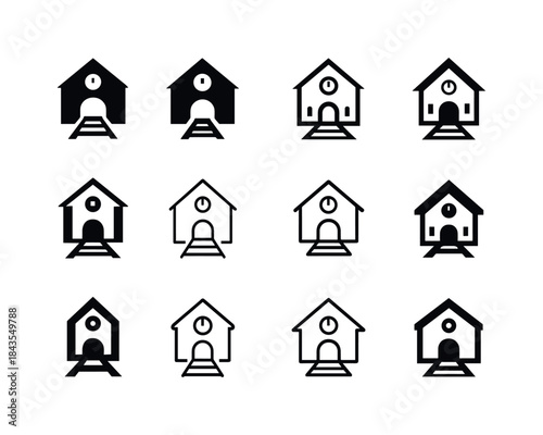 Train Station Logos. Town. Icon set. Set Logo of Town: Train Sta