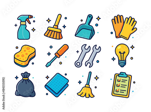 Home Upkeep Icons. Home upkeep basics. Colorful isometric vector