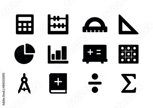 Mathematics Icon Grid. Mathematics. Solid icon set of Mathematic