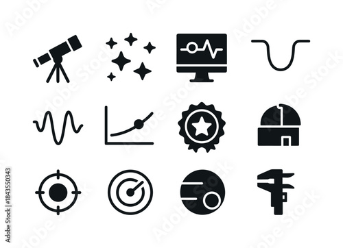 Icon Discovery Grid. Planetary discovery. Solid icon set of Plan