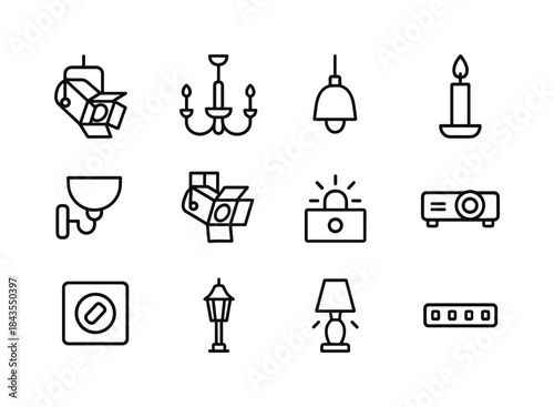 Theater Lighting Icons. Theater lighting. Line icon set of Theat