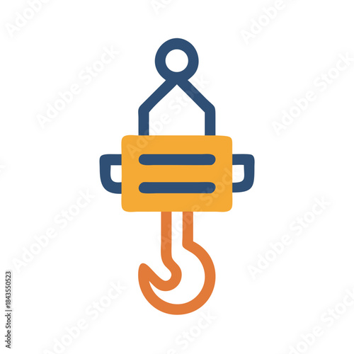 Stylized construction crane hook illustration on a black background